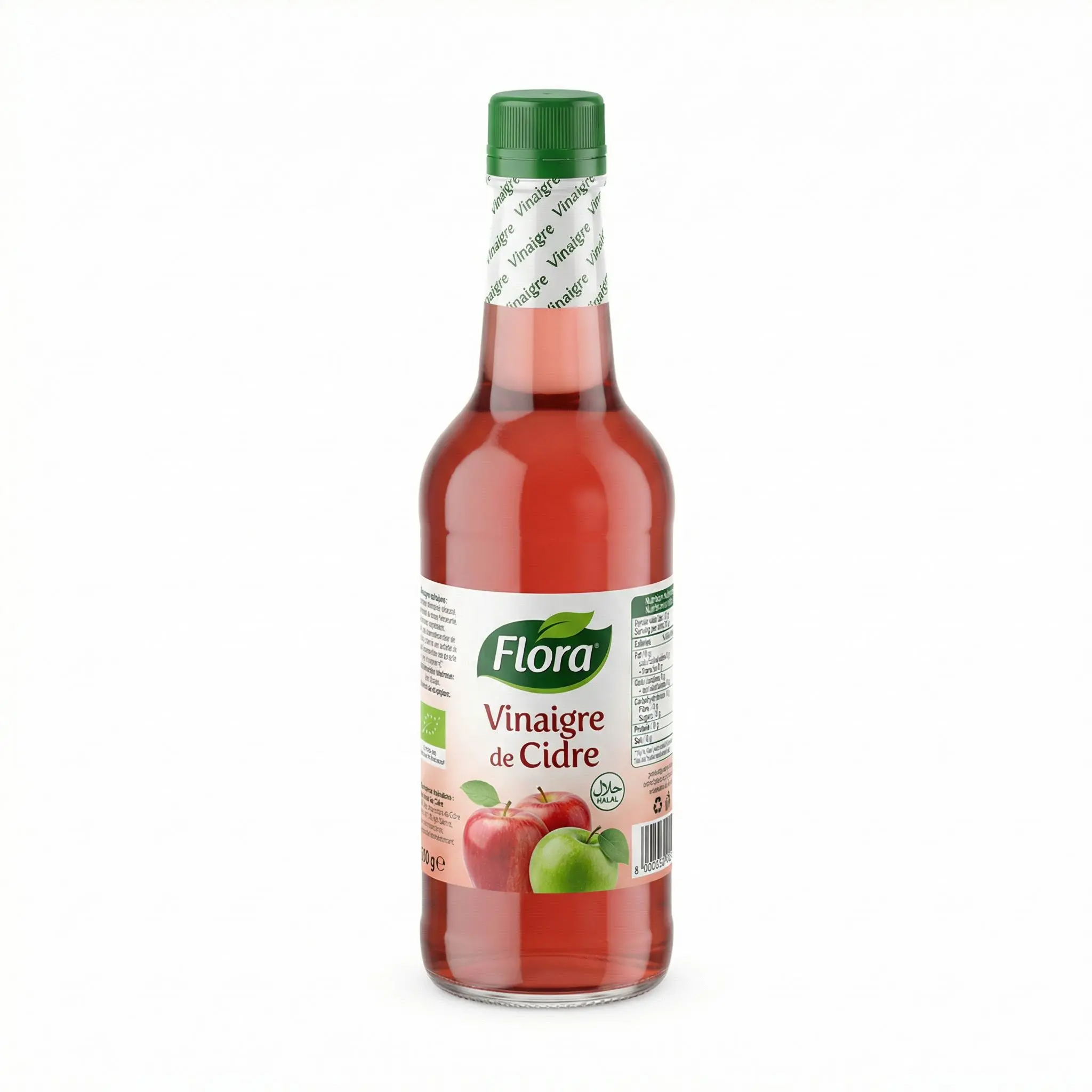 Bouteille vinaigre cidre Flora 75cl étiquette dorée fruitée